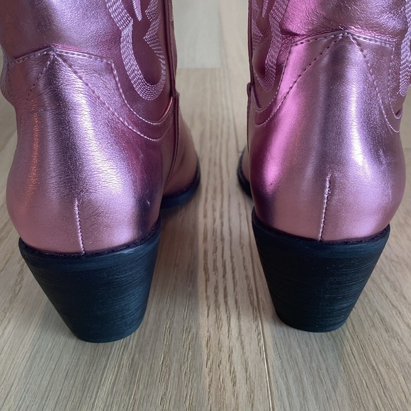 NWOT Women's Pink Metallic Cowboy Mid-Calf Boots - Picture 8 of 13